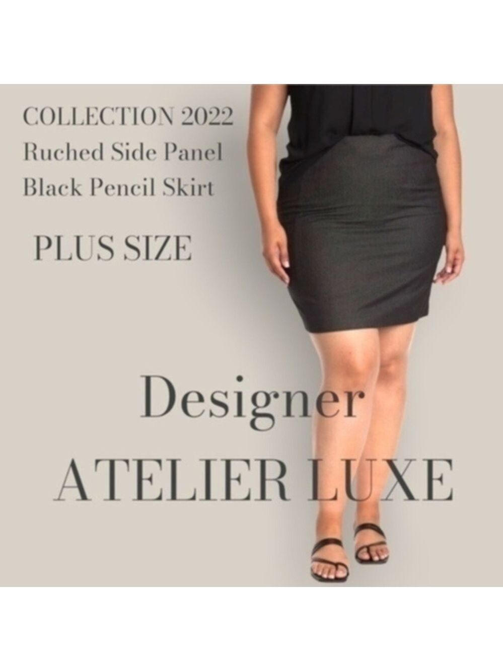 AMANDA & Chelsea Plus Size Ruched Side Panel Sexy Black Pencil Skirt